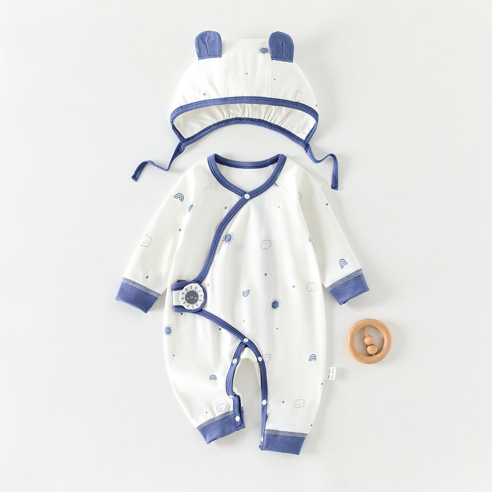 Color-blocking Printed Bodysuit and Hat 2-Piece Set for 18-22 Inches Reborn Dolls