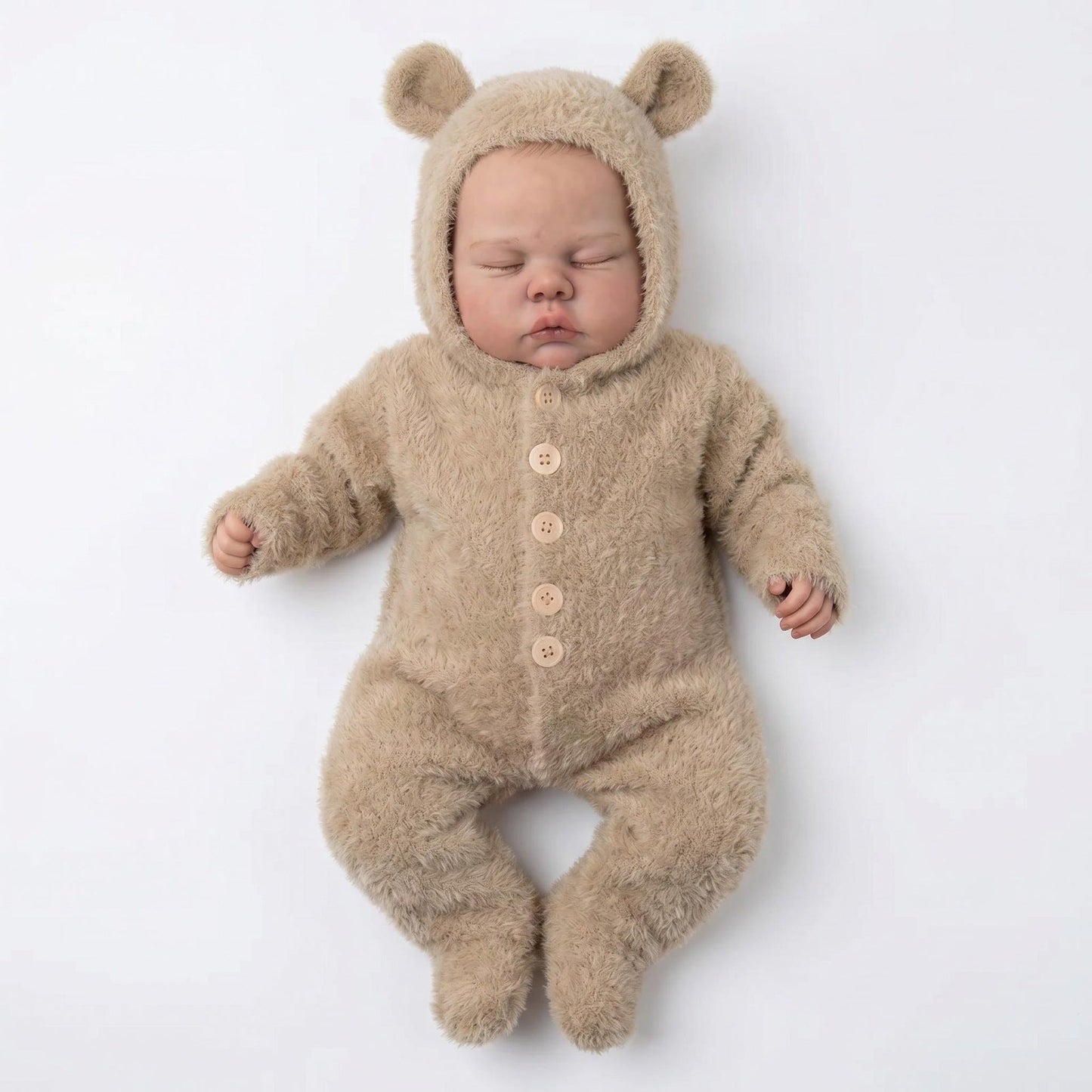 48cm Soft Body Sleeping Pickle Reborn Doll In Camel Plush Jumpsuit