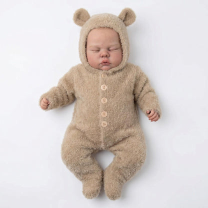 48cm Soft Body Sleeping Pickle Reborn Doll In Camel Plush Jumpsuit