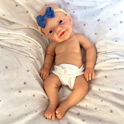30cm Lifelike Smile Full Silicone Blue Eyes Reborn Doll - Charlie