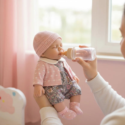 Poupée reborn Pascale en silicone 30cm bouche ouvrante vêtue de vêtements roses