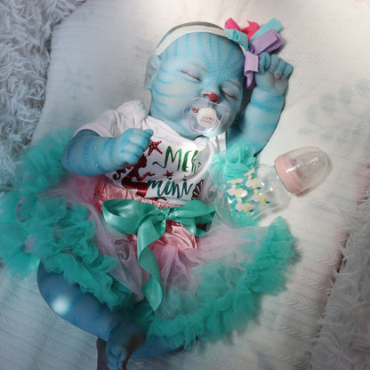 19 Inch Peaches Closed Eyes Reborn Baby Girl Avatar in Blue Dress