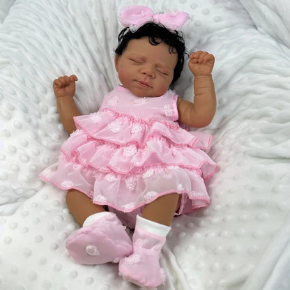 48cm Realistic Ma Closed Eyes Dark Skin Reborn Baby-Pascale