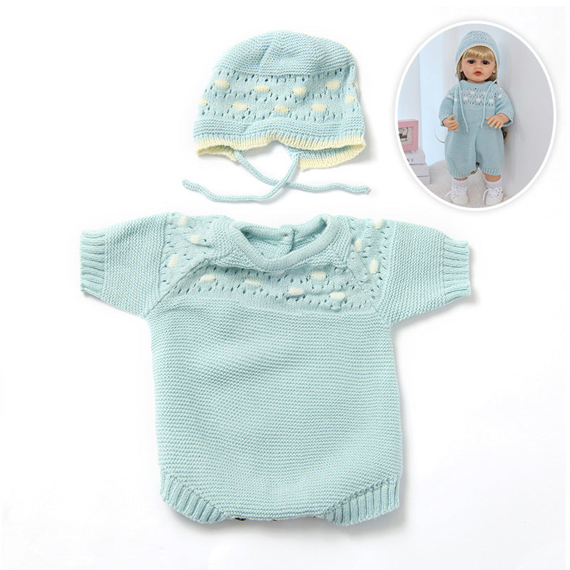 Polka-Dot Knitted Romper & Hat 2-Piece Set for 22 Inches/55cm Reborn Dolls