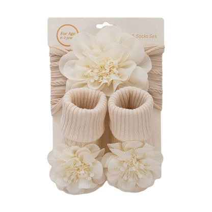 Chiffon Floral Headband sand Socks 2-piece Set for 17-24 Inches Dolls