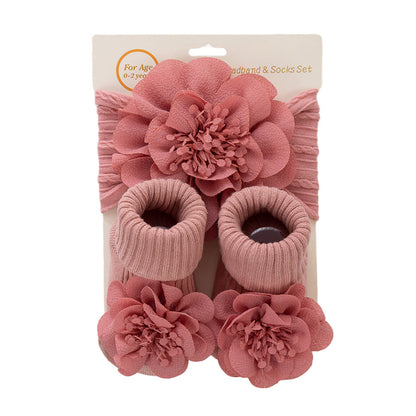 Chiffon Floral Headband sand Socks 2-piece Set for 17-24 Inches Dolls