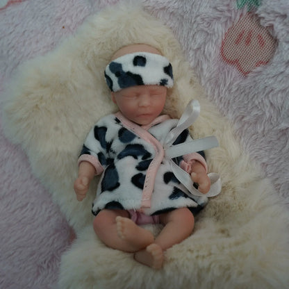 Mini poupée bébé reborn de 15 cm yeux fermés et vêtements de vache-Darren
