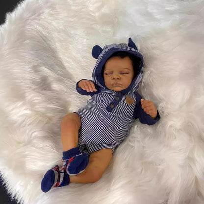 19 pouces Alan yeux fermés poupée bébé afro-américaine Reborn-Romy