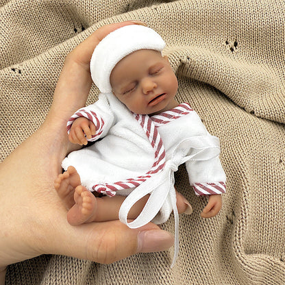 15cm Silicone Dark Skin Loulou Mini Reborn Doll in White Bathrobe