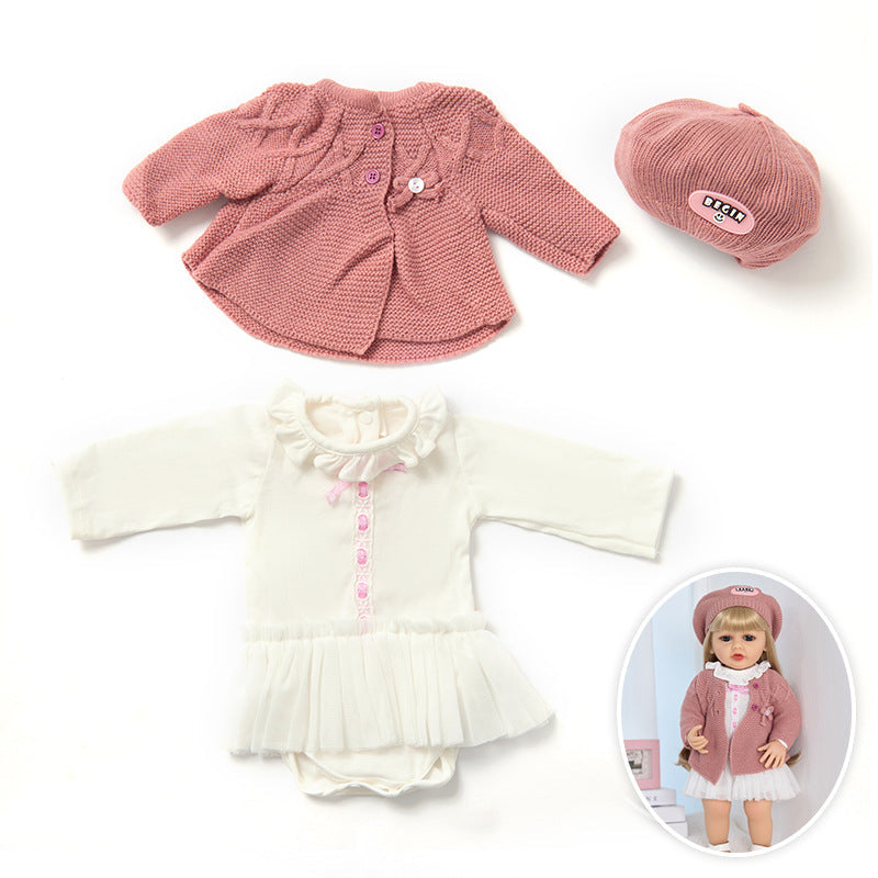 Knitted Hat, Jacket and Dress 3-Piece Set for 22 Inches/55cm Reborn Dolls