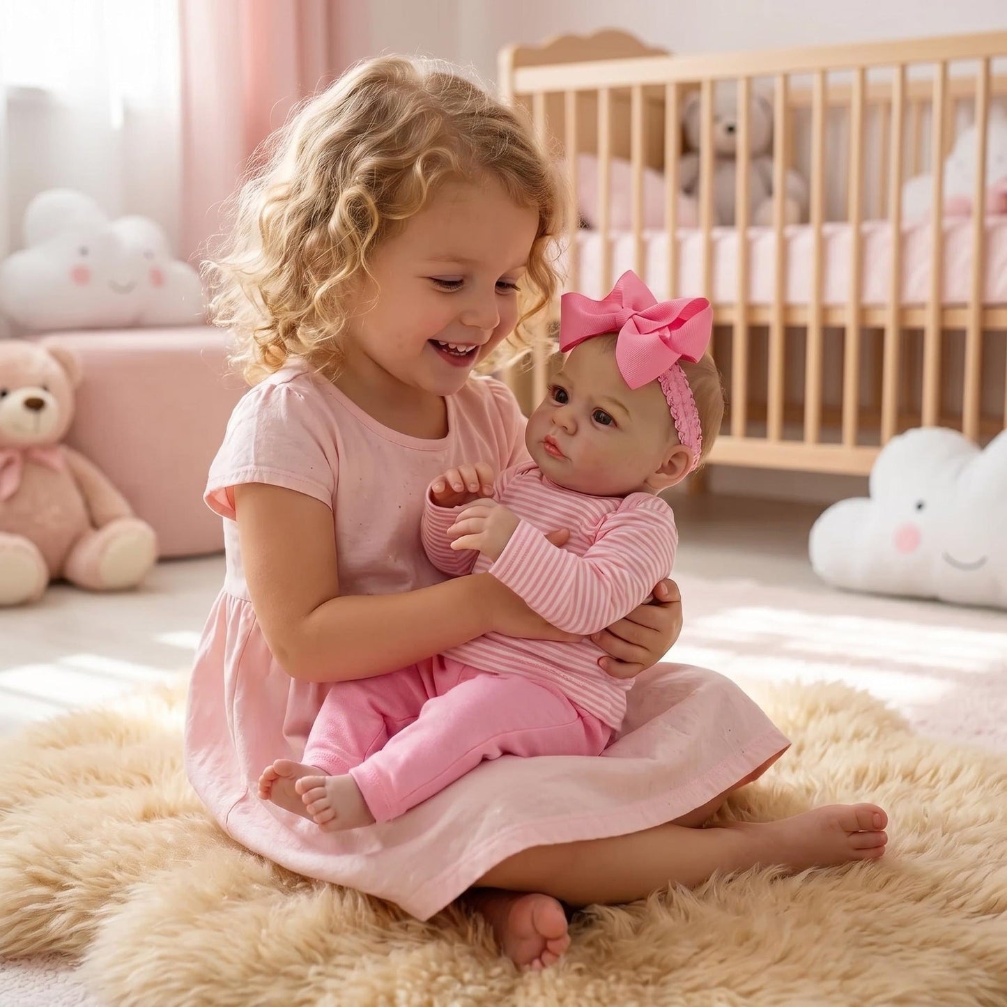 Poupée reborn héron de 48 cm aux yeux ouverts vêtue d'une tenue à rayures roses