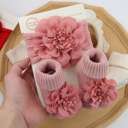 Chiffon Floral Headband sand Socks 2-piece Set for 17-24 Inches Dolls