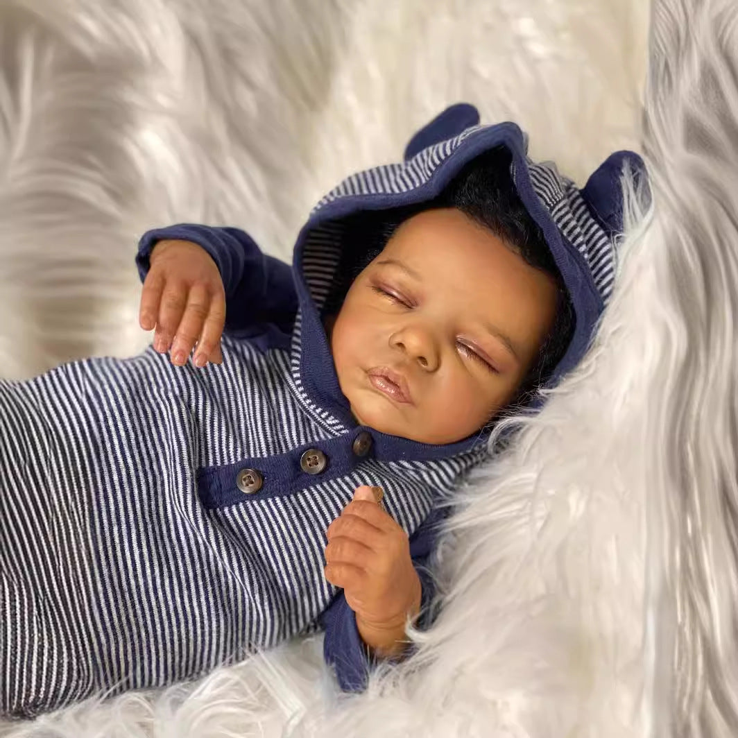 19 pouces Alan yeux fermés poupée bébé afro-américaine Reborn-Romy