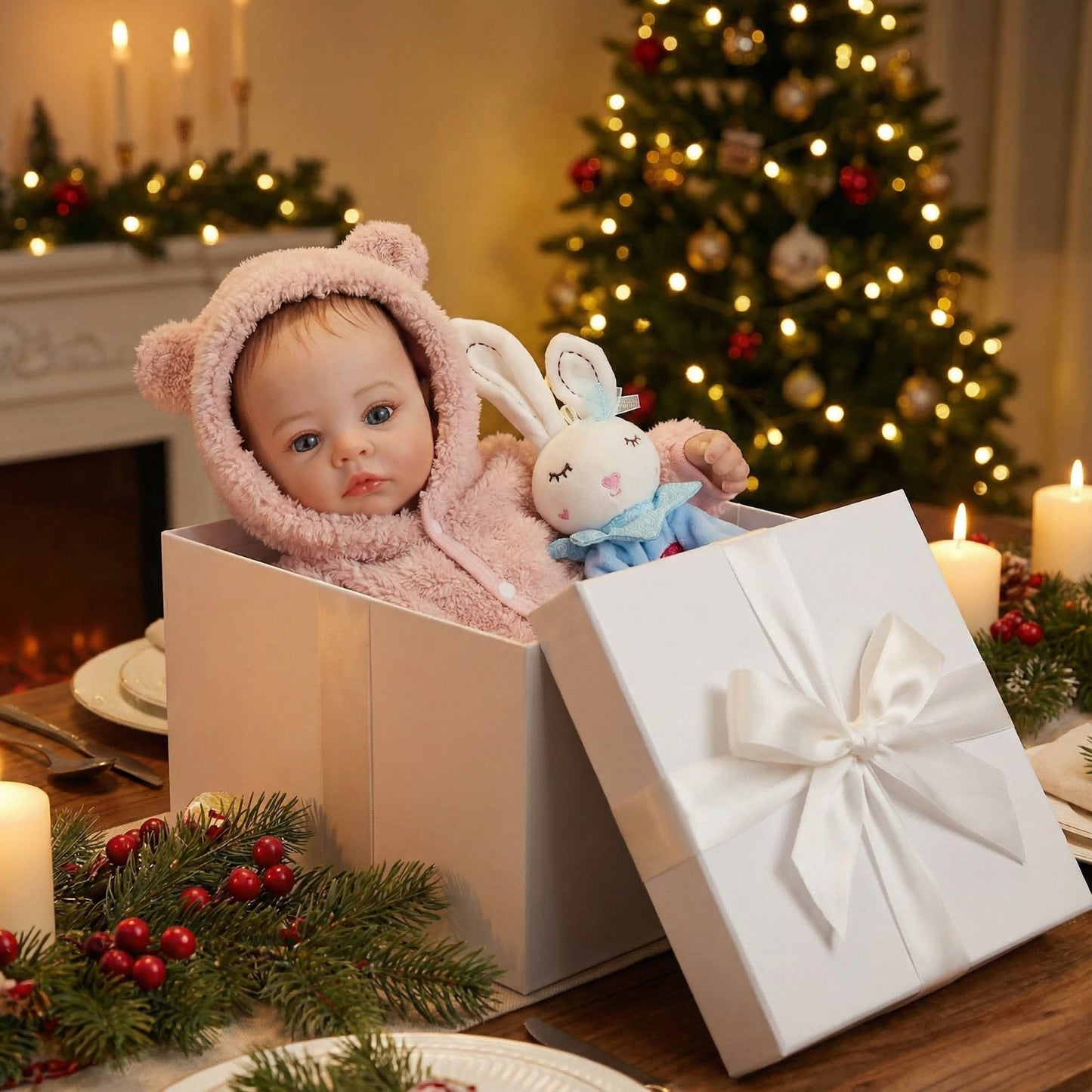 Bébé reborn Meadow de 48 cm aux yeux bleus vêtu de vêtements en peluche