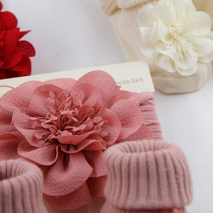 Chiffon Floral Headband sand Socks 2-piece Set for 17-24 Inches Dolls