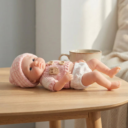 Bébé reborn Loulou fille de 20 cm yeux ouverts entièrement en silicone vêtue d'un pull rose