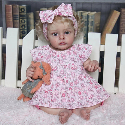 Poupée reborn Chloé blonde de 48 cm (19 pouces) en robe à fleurs