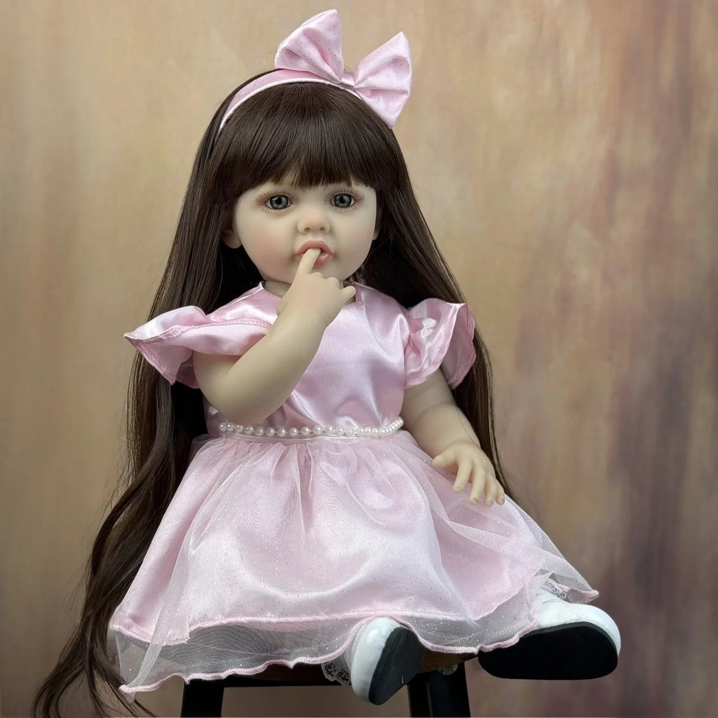 55cm Lifelike Long Hair Betty Reborn Baby Girl In Pink Dress