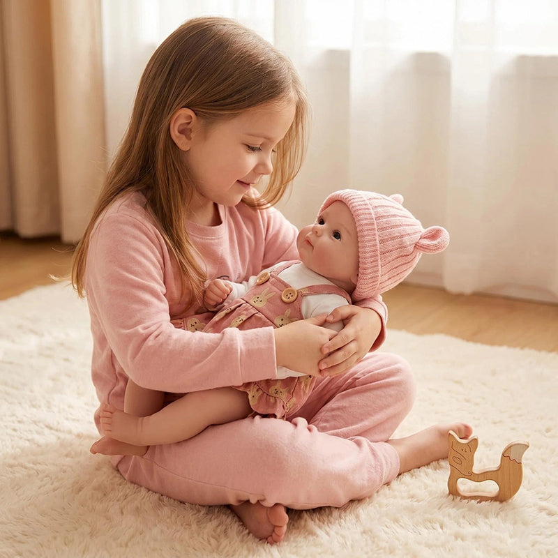 Bébé reborn Bettie en silicone de 30 cm fille vêtue d'une robe rose