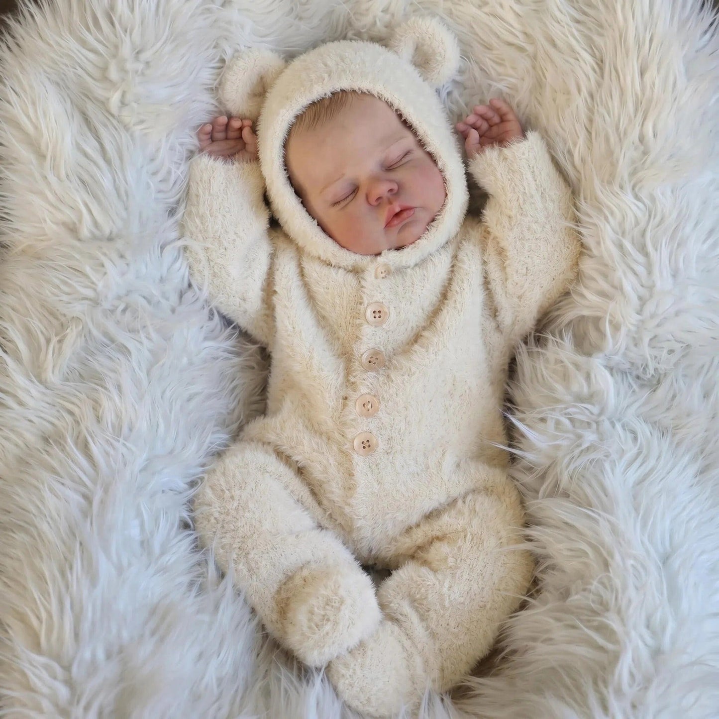 48cm Soft Body Sleeping Pickle Reborn Doll In Beige Plush Jumpsuit