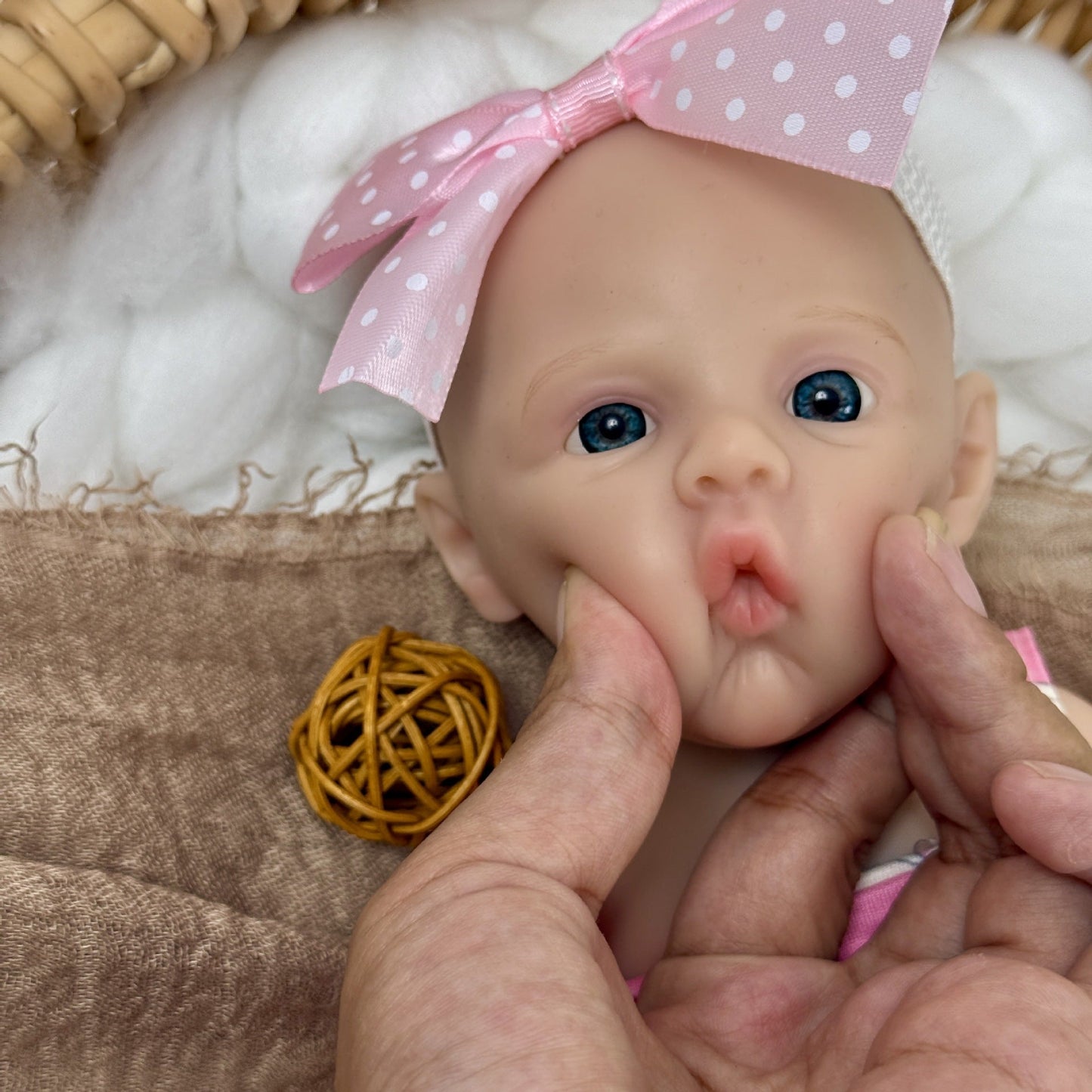 Bébé reborn en silicone de 30 cm fille vêtue d'une robe rose