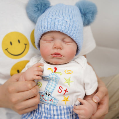 Poupée reborn Loulou de 50 cm 20 pouces yeux fermés en vêtements bleus