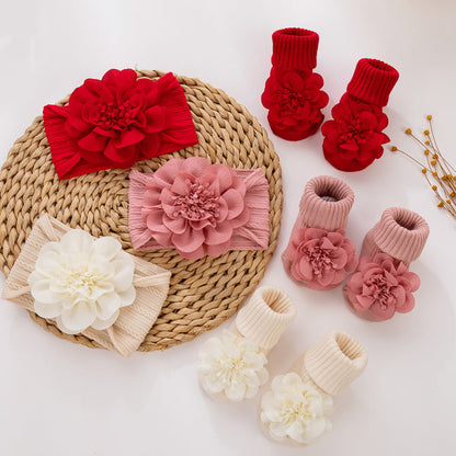 Chiffon Floral Headband sand Socks 2-piece Set for 17-24 Inches Dolls
