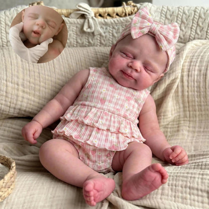 45cm entièrement en silicone extensible endormi Pascale Reborn bébé fille dans des bodys floraux