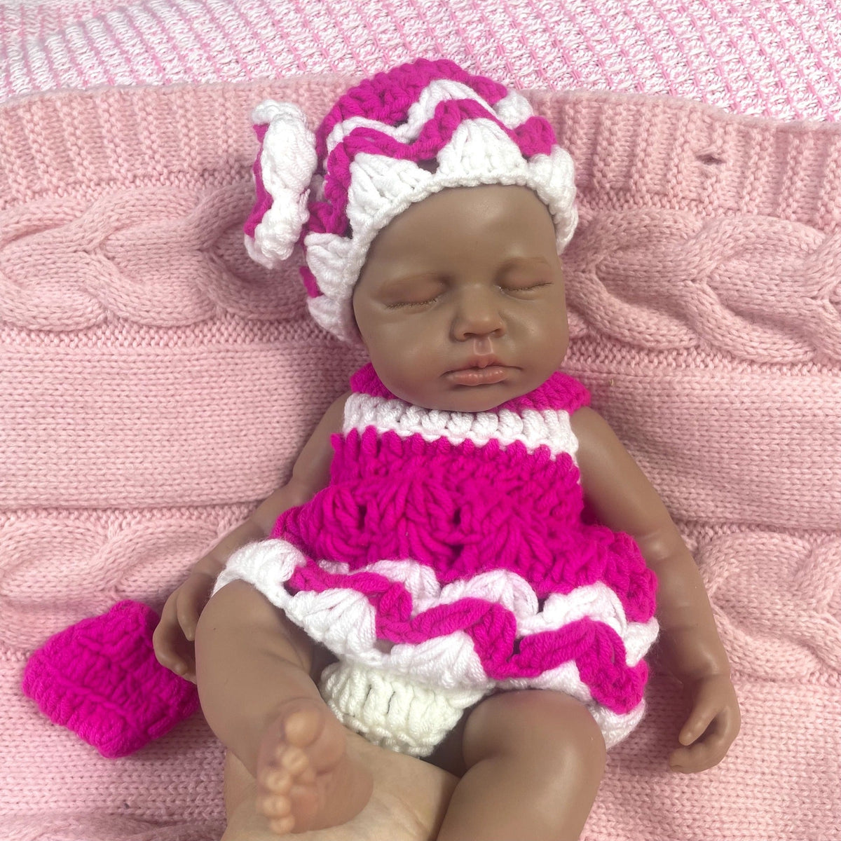 30cm Lifelike Silicone Asleep Loulou Dark Skin Reborn Doll Girl In Knitwear