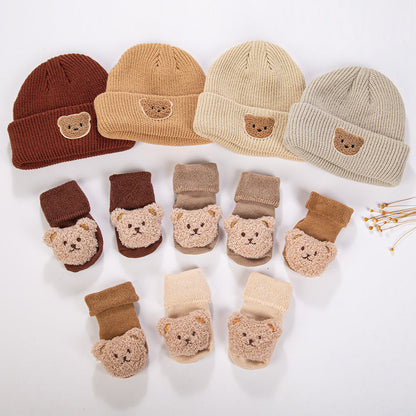 Bear Knitted Hat and Socks 2-piece Set for 17-24 Inches Dolls