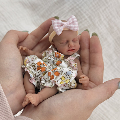 15cm Silicone Dark Skin Loulou Mini Reborn Doll in Floral Outfits