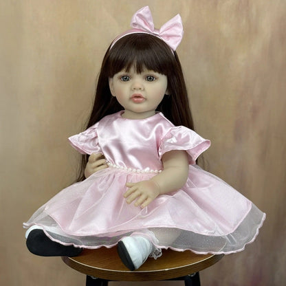 55cm Lifelike Long Hair Betty Reborn Baby Girl In Pink Dress