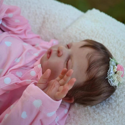 Poupée reborn de 48 cm yeux fermés cheveux courts vêtements roses-Louisa