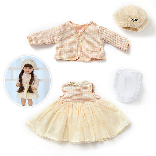 Plaid Hat, Coat and Dress 4-Piece Set for 22 Inches/55cm Reborn Dolls