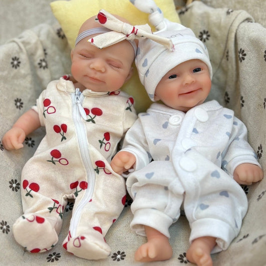 Mini jumelles reborn de 20cm en silicone souple - Pascale et Sebastian