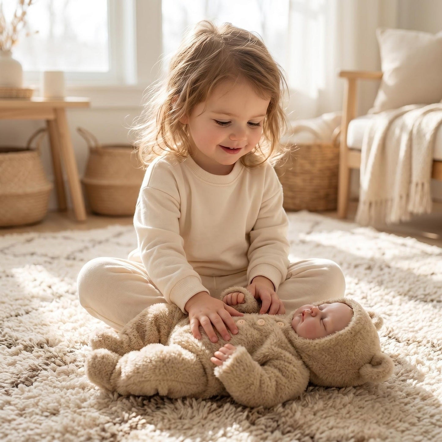 48cm Soft Body Sleeping Pickle Reborn Doll In Camel Plush Jumpsuit
