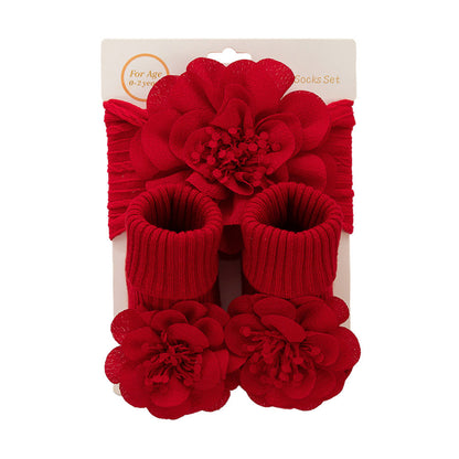 Chiffon Floral Headband sand Socks 2-piece Set for 17-24 Inches Dolls