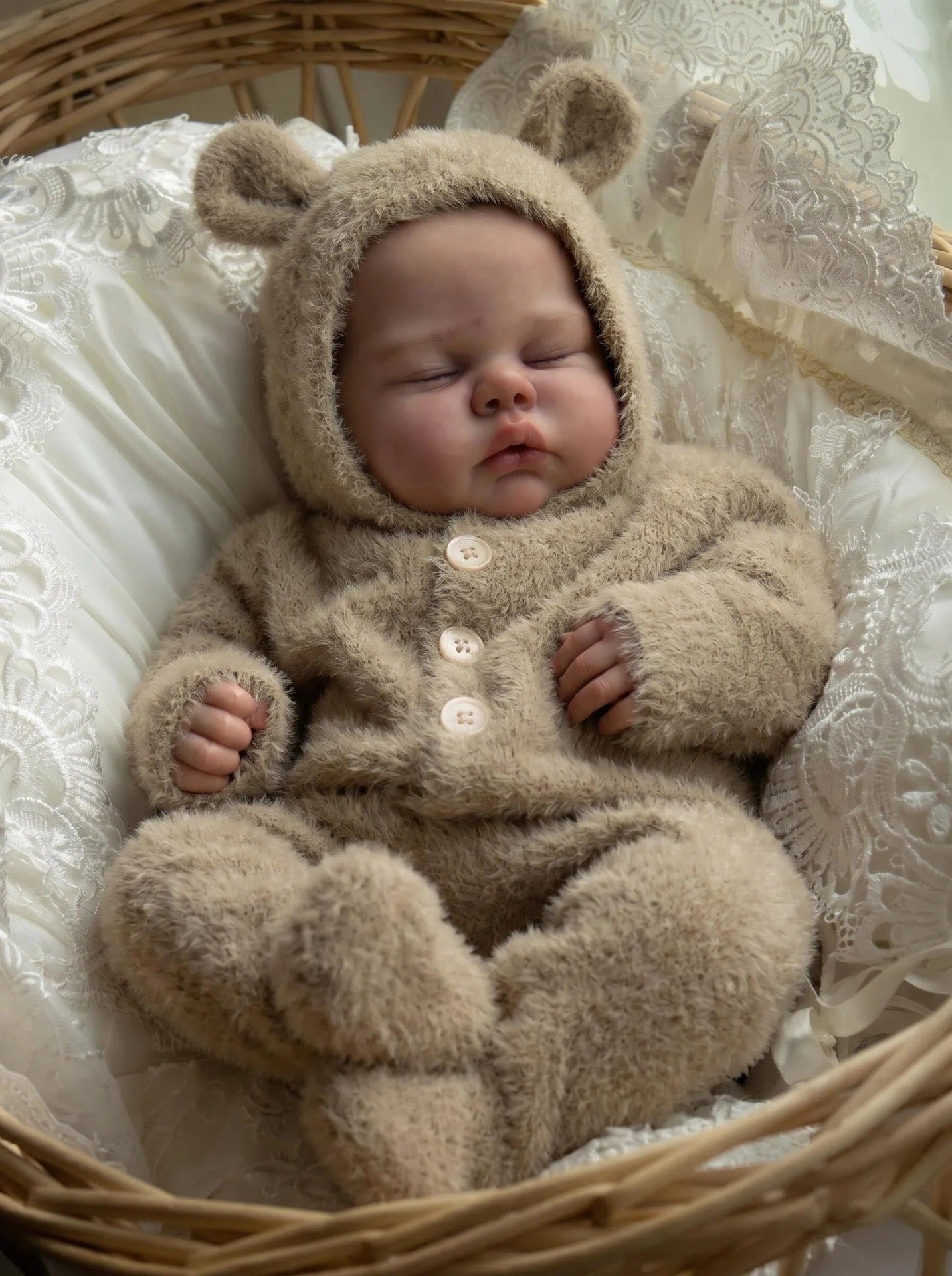 48cm Soft Body Sleeping Pickle Reborn Doll In Camel Plush Jumpsuit
