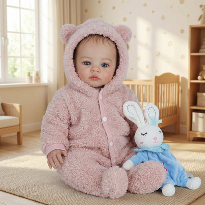 Bébé reborn Meadow de 48 cm aux yeux bleus vêtu de vêtements en peluche