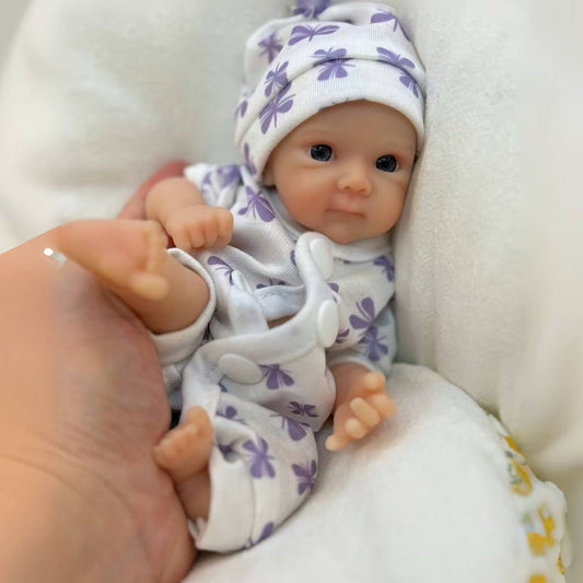 Mini Bettie Reborn en Silicone yeux ouverts 20cm bébé fille combinaisons florales violettes