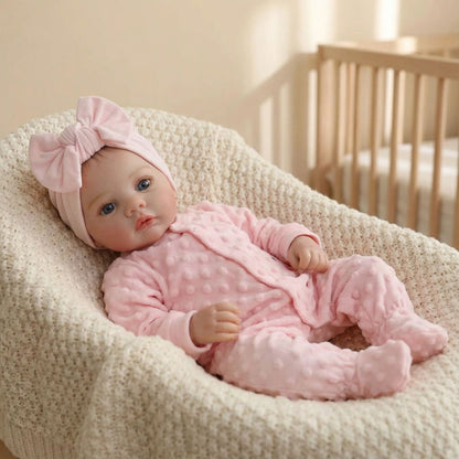 Bébé reborn fille de 45 cm aux yeux bleus vêtue de vêtements roses - Prairie