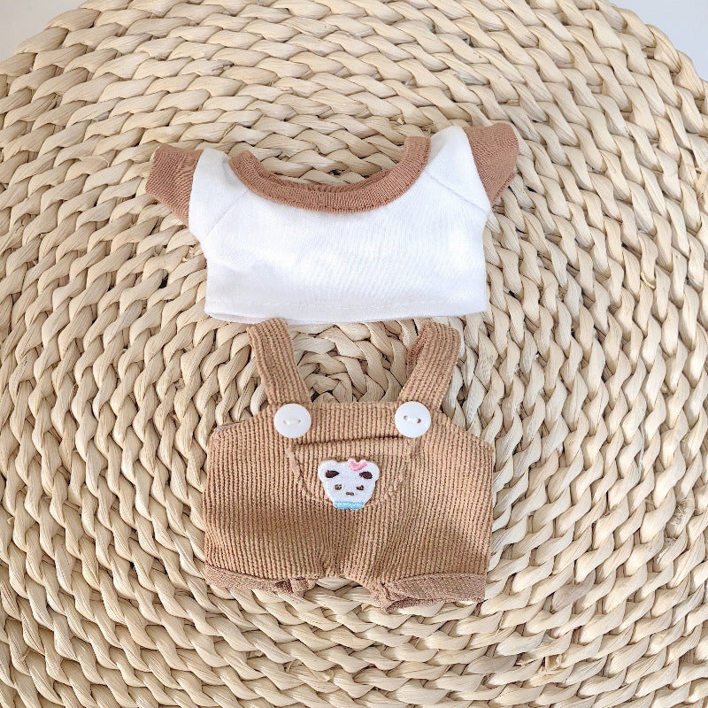 Bear overalls short-sleeved T-shirt 2-piece set for 15cm Mini Reborn Dolls