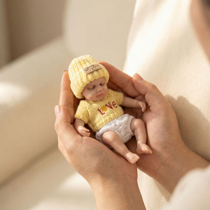 Bébé reborn Loulou fille de 20 cm en silicone intégral vêtue d'un pull jaune