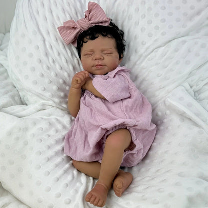 Bébé Reborn Fille Mignon Setlla Peau Foncée Endormi 48cm - Pascale
