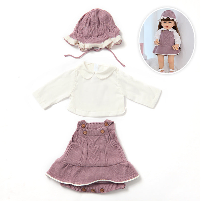 3-Piece Set: Knitted Dress, Top, and Hat for 22 Inches/55cm Reborn Dolls