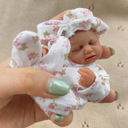 15cm Silicone Dark Skin Loulou Mini Reborn Doll in White Floral Outfits