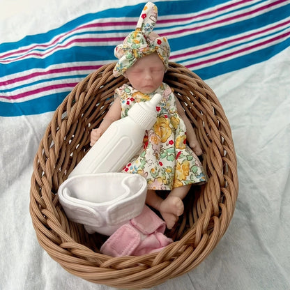 Poupée reborn miniature de 15 cm (6 pouces) yeux fermés fille en vêtements jaunes - Darren