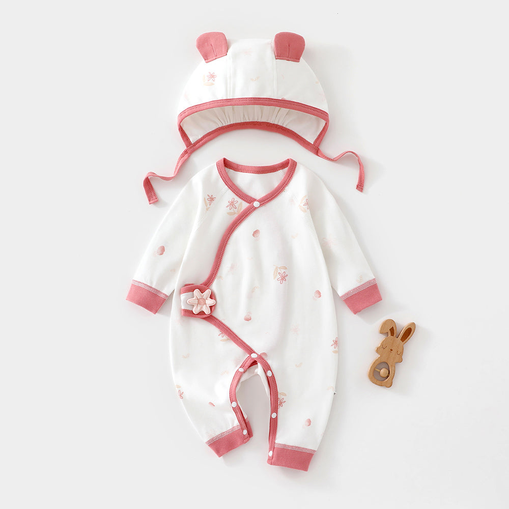 Color-blocking Printed Bodysuit and Hat 2-Piece Set for 18-22 Inches Reborn Dolls
