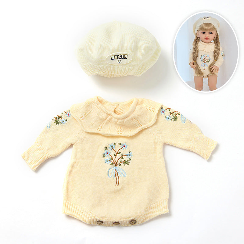 Embroidered Romper & Hat Two-Piece Set for 22 Inches/55cm Reborn Dolls