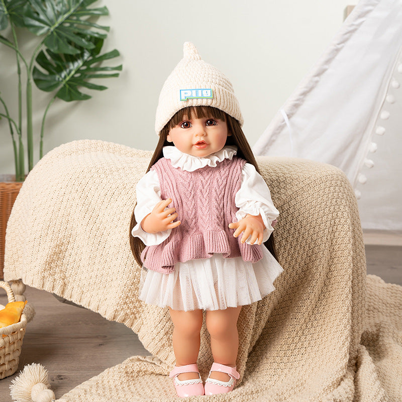 Poupées Reborn yeux ouverts 22 pouces filles avec de longs cheveux bruns